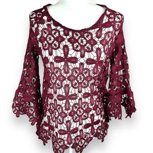 Crochet Lace Top Womens Size Small Open Knit Whimsigoth Vamp‎ Goth Boho Festival